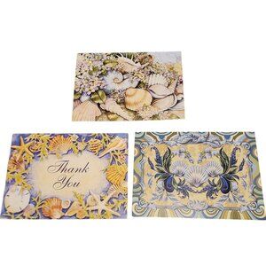 Blank Note Cards Beach Sea Shell Theme Conch Star Fish Clam Sand Dollar, Scallop